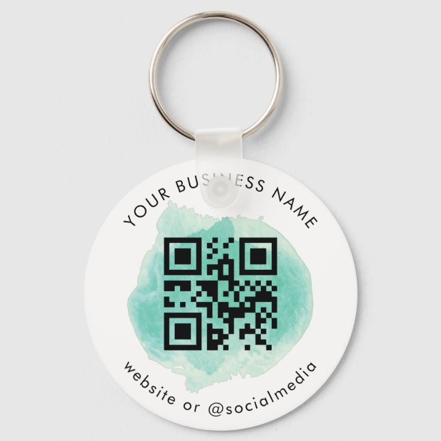 Green Watercolor Add Custom Company QR Code Scan Keychain (Front)