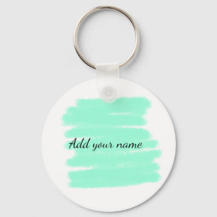 Green watercolor add name text message here throw keychain