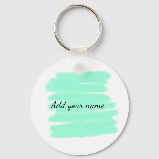 Green watercolor add name text message here throw  keychain (Front)