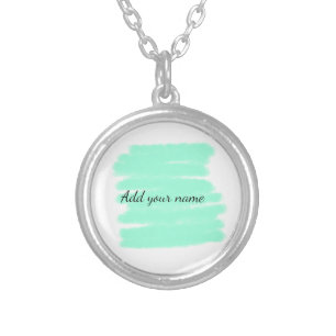 Green watercolor add name text message here throw  silver plated necklace