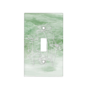 Green Watercolor and Poppies Light Switch Cover