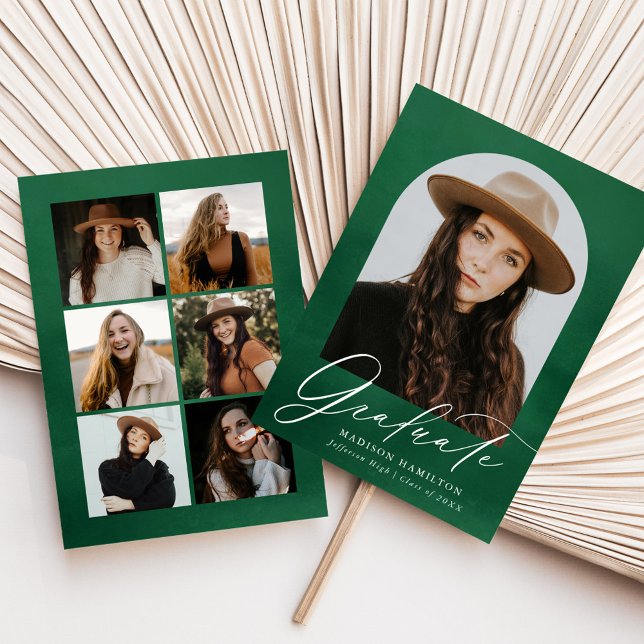 Green Watercolor Arch 7 Photo Collage Graduation Announcement (Creator Uploaded)