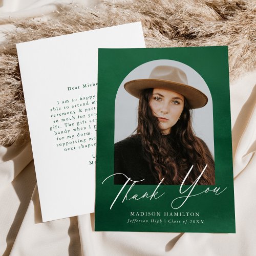 Green Watercolor Arch Photo Graduation Thank You Card