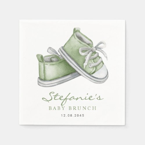 Green Watercolor Baby Booties Baby Brunch Napkins