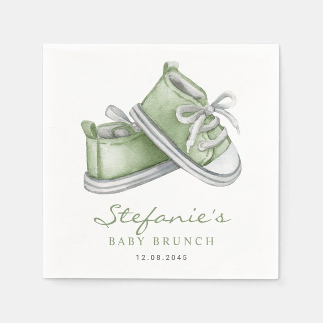 Green Watercolor Baby Booties Baby Brunch Napkins (Front)
