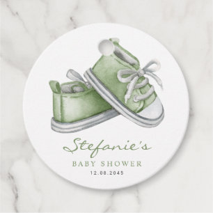 Green Watercolor Baby Booties Baby Shower Favor Tags