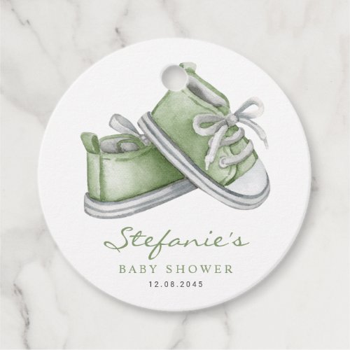 Green Watercolor Baby Booties Baby Shower Favor Tags