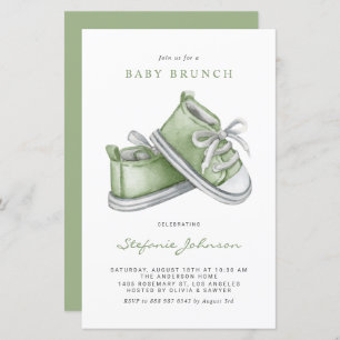 Green Watercolor Baby Shoes Baby Brunch Invitation