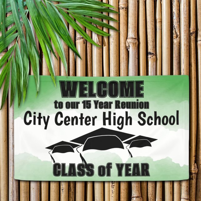 Green Watercolor Border Class Reunion Welcome  Banner (Welcome everyone to the class reunion with this banner that's easy to customize for your school. )