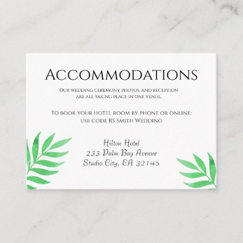 Green Watercolor Botanical Accommodation Enclosure Card