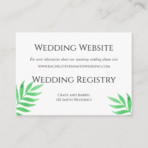 Green Watercolor Botanical Information Registry Enclosure Card