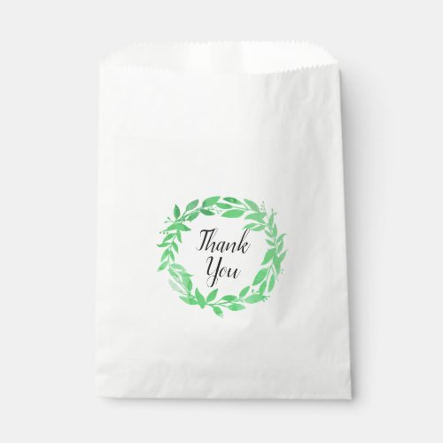 Green Watercolor Botanical Wreath Thank You Favor Bag