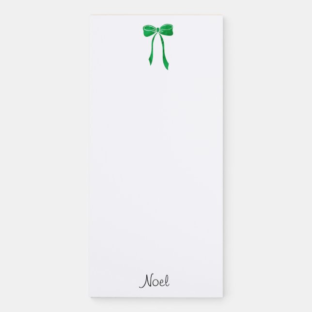 Green Watercolor Bow Magnetic Notepad (Front)