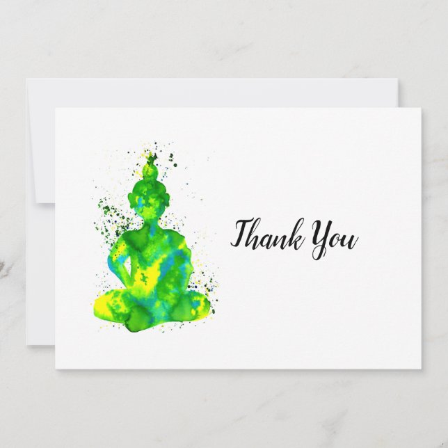 Green Watercolor Buddha Thank You Card (Front)