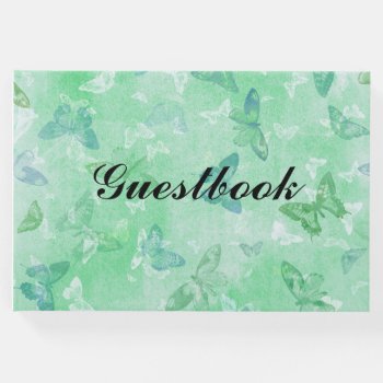Green Watercolor Butterflies Guest Book by JLBIMAGES at Zazzle
