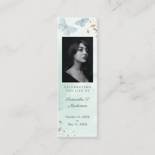 Green Watercolor Butterfly Funeral Bookmark Mini Business Card