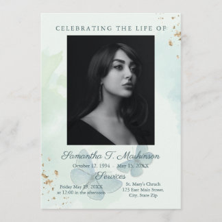 Green Watercolor Butterfly Funeral Services Program