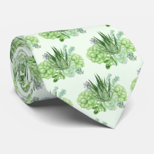 Green Watercolor Cacti  Neck Tie