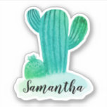 Green Watercolor Cactus Name Sticker Green Watercolor Cactus Name Sticker