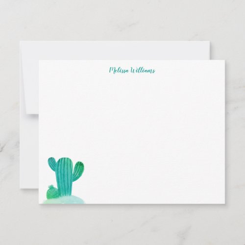 Green Watercolor Cactus Personalized Stationery Note Card