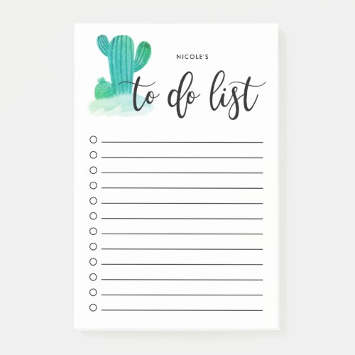 Green Watercolor Cactus Personalized To Do List Post_it Notes