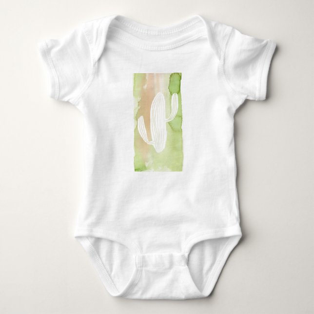 Green Watercolor Cactus Silhouette Baby Bodysuit (Front)