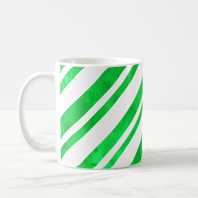 Green Watercolor Candy Cane Stripes Coffee Mug (Left)