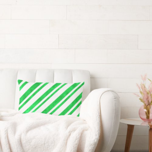 Green Watercolor Candy Cane Stripes Lumbar Pillow