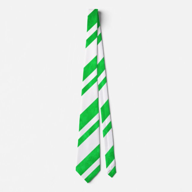 Green Watercolor Candy Cane Stripes Neck Tie (Front)