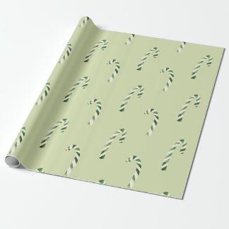 Green Watercolor Candy Canes Christmas Pattern Wrapping Paper