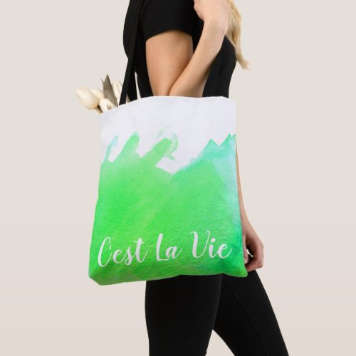 Green watercolor Cest La Vie French quote chic Tote Bag