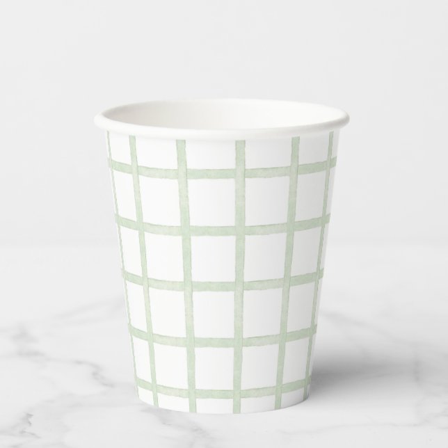 Green Watercolor Checked Paper Cup (Front)