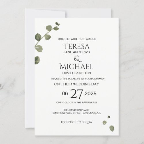 Green Watercolor Chic Eucalyptus Wedding Invitation