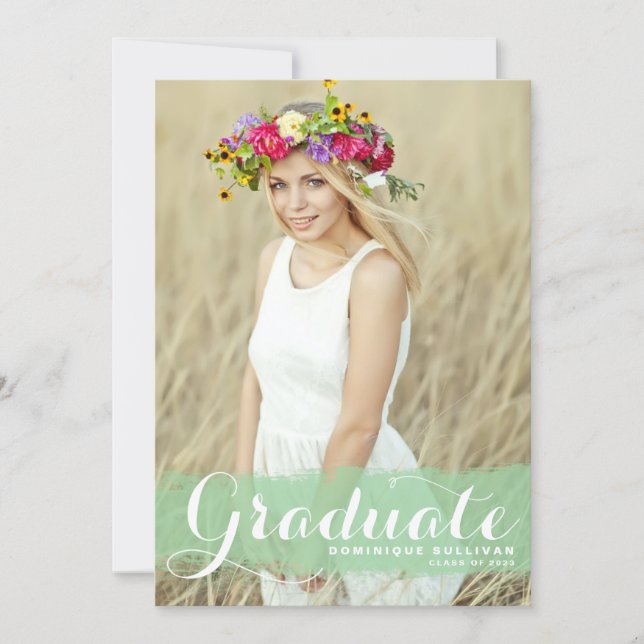 Green Watercolor Class of 202 Photo Graduation Announcement (Front)
