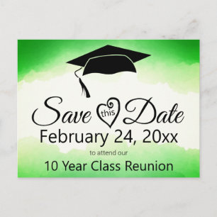 Green Watercolor Class Reunion Save The Date Postcard