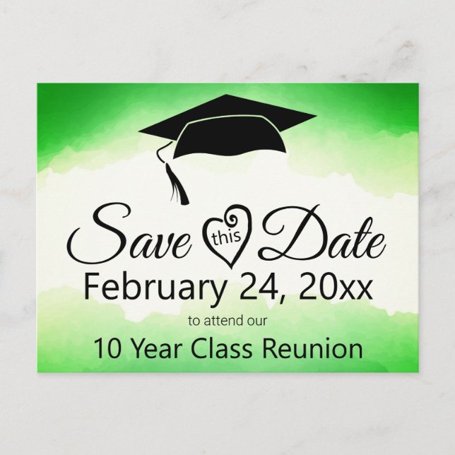 Green Watercolor Class Reunion Save The Date Postcard (Front)