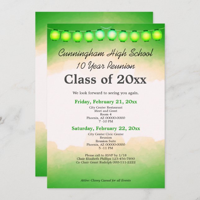 Green Watercolor Class Reunion Template (Front/Back)