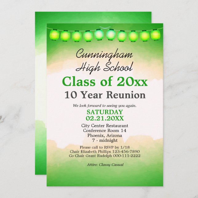 Green Watercolor Class Reunion Template (Front/Back)