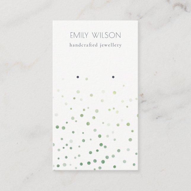 Green Watercolor Confetti  Stud Earring Display Business Card (Front)