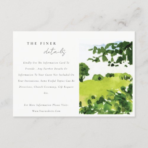 Green Watercolor Countryside Hills Wedding Details Enclosure Card