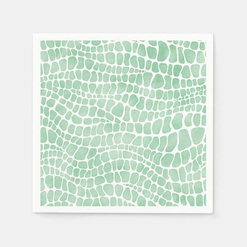 Green Watercolor Crocodile Skin Pattern Napkins