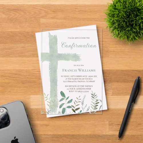 green watercolor cross Confirmation
