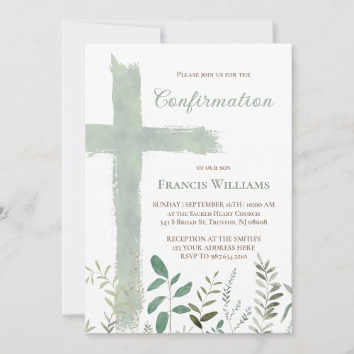 green watercolor cross Confirmation