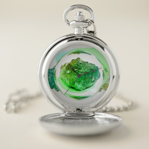 Green Watercolor Crystal Gem Emerald Geode Print Pocket Watch