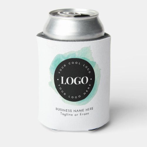 Green Watercolor Custom Business Company Logo Text Can Cooler