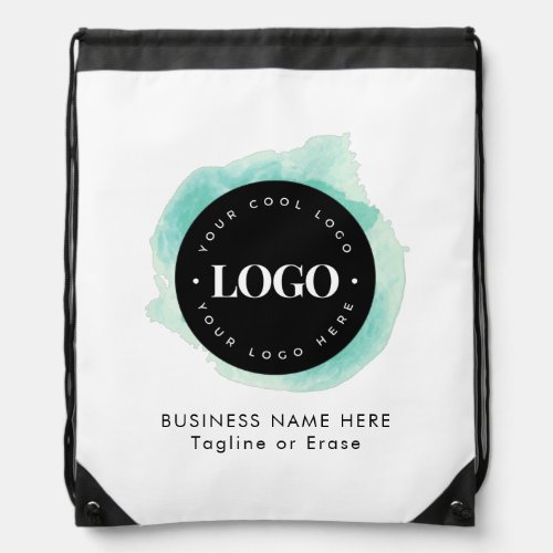 Green Watercolor Custom Business Company Logo Text Drawstring Bag