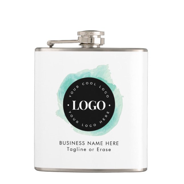 Green Watercolor Custom Business Company Logo Text Flask (Front)