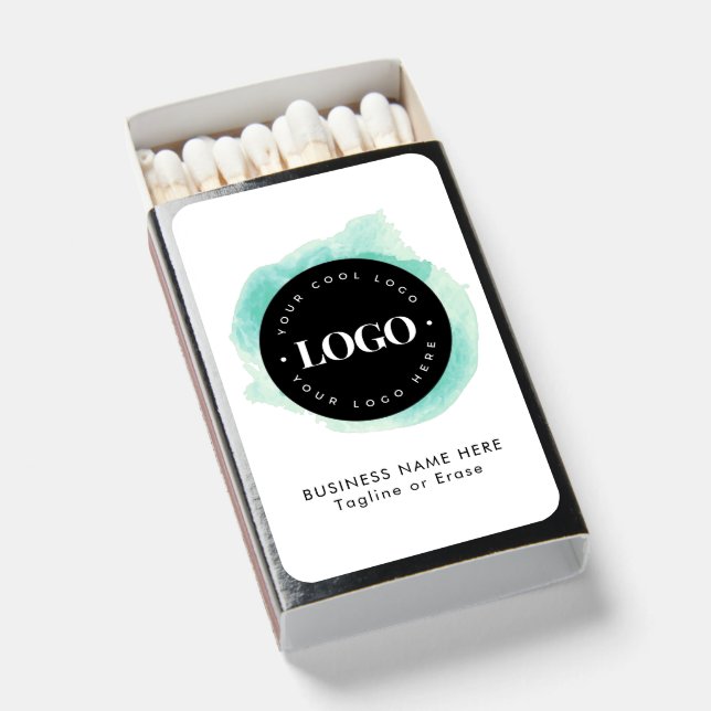 Green Watercolor Custom Business Company Logo Text Matchboxes (Front Open)