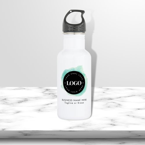 Green Watercolor Custom Business Company Logo Text Stainless Steel Water Bottle