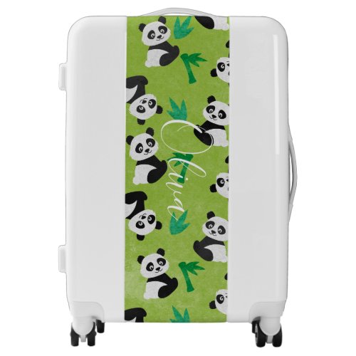 Green Watercolor Custom Name Cute Panda  travel  Luggage